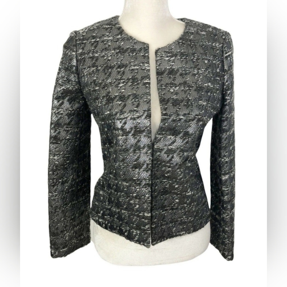 J. Crew Collection 4 S Grey Wool Blend Metallic Houndstooth Phoebe Jacket.